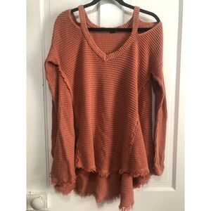 Free People coral Cold Shoulder Knit pullover indie boho oversize L/S sweater L